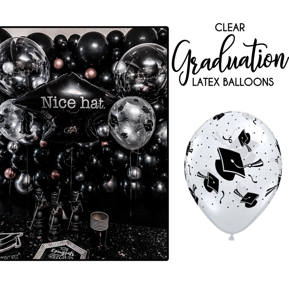 Set of 10 - Clear Graduation Print Latex Balloons